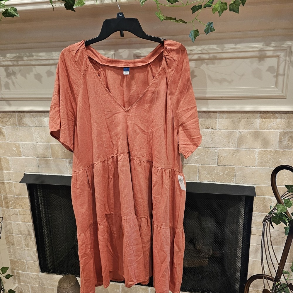 Old Navy Dress Women XL Burnt Coral Tiered Boho Peasant Cottagecore NEW